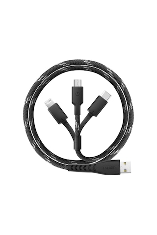 C89 Nyloflex 3in1 1.5m 3a Usb To Type-c / Lightning / Micro Hızlı Şarj Kablo - Siyah