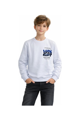 Baglan Erkek Çocuk Önü Arkası Baskılı Sweatshirt Bgl-st05237 Beyaz
