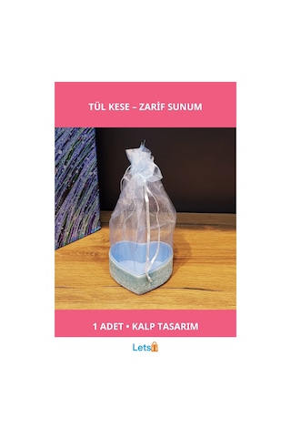 Mavi Kalp Tasarımlı Şık Tül Kese 16 Cm