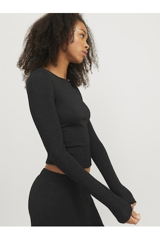 Jack & Jones Kadın Simli Kumaş Crop Top - Sigga Black