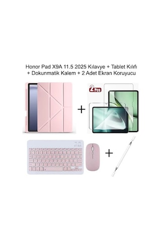 Honor Pad X9a 11.5 İnç 2025 Uyumlu Standlı Kılıf Dokunmatik Kalem Ve Klavye Set Arka Kapak