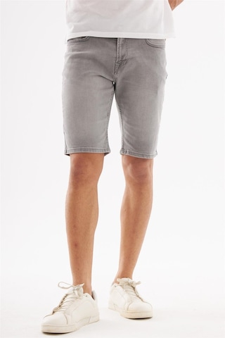 Erkek Yıpratmalı Slim Fit Likralı Kot Jean Şort Gri