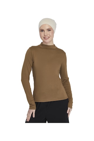 Kadın Organik Uzun Kollu Balıkçı Yakalı Body Açık Çikolata