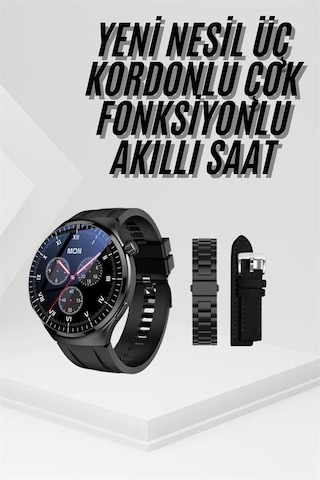 VINTESSY Amoled Ekran Metal Deri Silikon Kordonlu Uyku Ve Zindelik Takibi Akıllı Saat (İthalatçı Garantili)