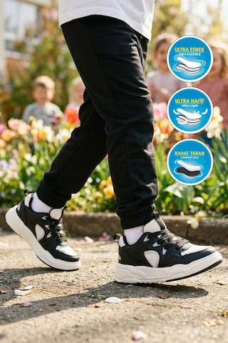 Cool Siyah Beyaz Fileli Hafif Esnek Unisex Çocuk Spor Ayakkabı Jacop F Siyah-beyaz