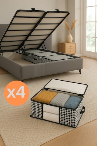 Baza Altı Uyumlu 4 Adet Lüks Pencereli Dolap Hurcu 64x45x22 Cm Siyah