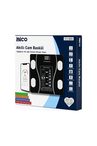İbico İ11-023 Dijital Banyo Baskül Terazi Tartı 180kg/50g Kas Oran Bluetooth Vücut Analizli Su Cam Diğer