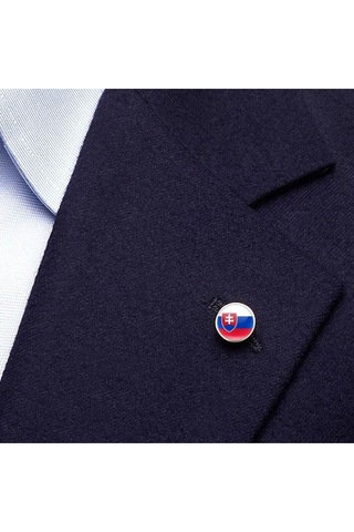 Slovakya Slovakia Bayrak Rozeti - Paslanmaz Çelik Yuvarlak Yaka Rozeti Çok Renkli