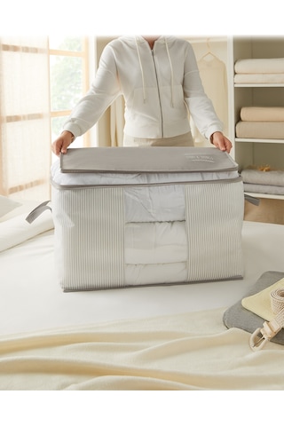 Ocean Home Textile Büyük Boy Pvc Pencereli Gri Çizgili Stuff & Things Hurç 60 x 43 x 35 cm