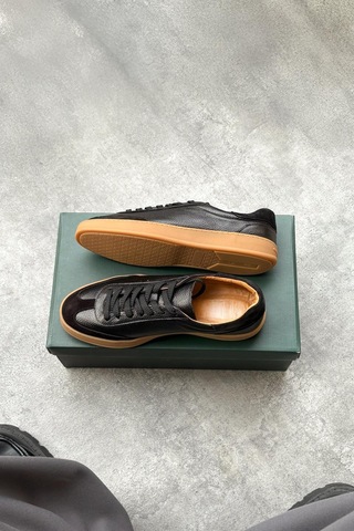 Flaw Bağcıklı Deri Sneaker Siyah-28315 Siyah