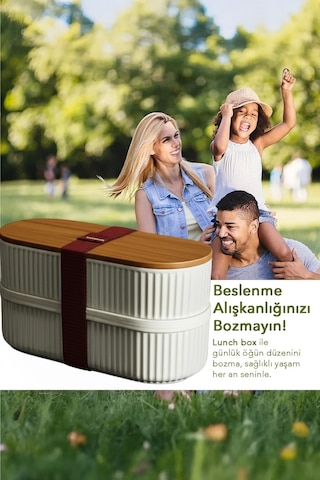 Bambu Kahvaltılık Saklama Kabı İki Bölmeli Büyük Lunch Box Çok Renkli