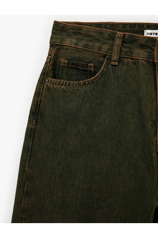 Koton Bol Kalıp Düğmeli Cepli Yıkamalı Geniş Paça Denim Pantolon - Loose Straight Fit Jean Ovd 6sal40148md Ovd
