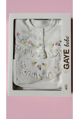 Milays 0-3 Ay Gaye Kız Bebek Renkli Çiçek Nakışlı %100 Pamuk 5li Set ekru