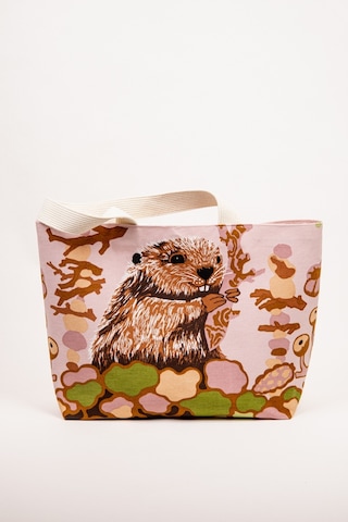 Fabric Craft Bag Omuz Çanta Desenli Keten Pembe - Yeşil
