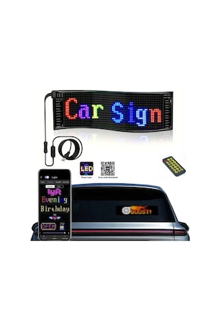 Araç İçi Led Panel Dijital Ekran Kumandalı Mobil Uygulamalı Kayar Led Rgb Ofis Parti Iş 37cm X 11 Cm Çok Renkli
