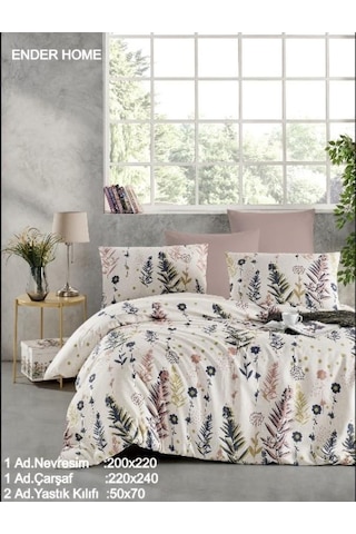 Flower Desen Baskılı Çift Kişilik Nevresim Seti 200x220 Ranforce Çok Renkli
