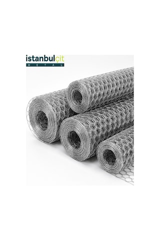 İstanbul Çit Metal Galvaniz Kümes Teli 2 1/4 İnç 55 Mm Göz 1,40 Mm Tel 2,30 Mm Gergi Teli 80 Cm X 20 M Altıgen Örgülü Tel Gri