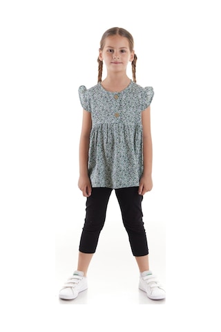 Ahengim Kız Çocuk Takım Vizkon Baskılı Taytlı Alt Üst Takım Pamuklu Ak2522 Yeşil