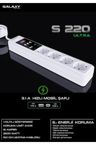 Galaxy S220 Ultra 4lü Akım Korumalı Usb+type C G.rpiz 1.5mt 1.5 M