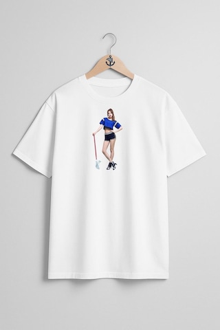 Oversize Aoa Singer K-pop Heart Attack Korean İdol Göğüs Tasarımlı Unisex T-shirt Beyaz