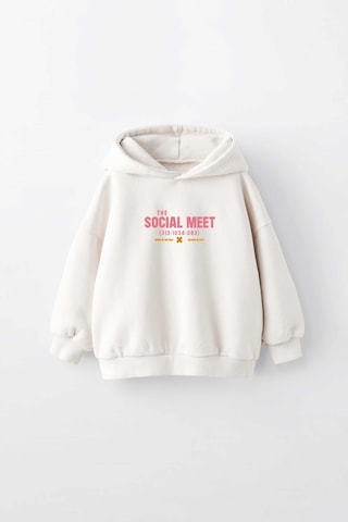 Kız Çocuk Socıal Meet Baskılı Kapüşonlu Manşetli Sweatshirt Krem