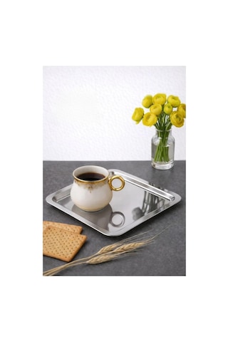 6 Adet Lüx Kare Paslanmaz Çelik Sunum Tepsini 21x21cm Kahve Servis Sunum Tepsisi & Amp Tabağı Gümüş Diğer