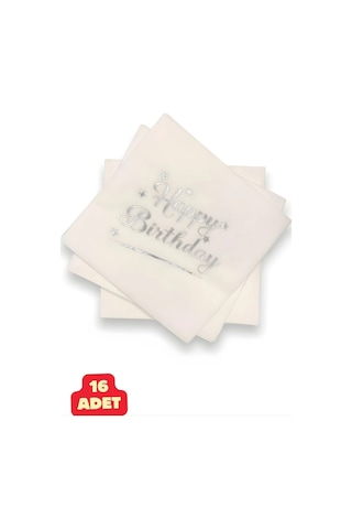 Gümüş Happy Birthday Desenli Peçete Doğum Günü Happy Birthday Desenli Peçete Doğum Günü Malzemeleri Tüm Yaşlar