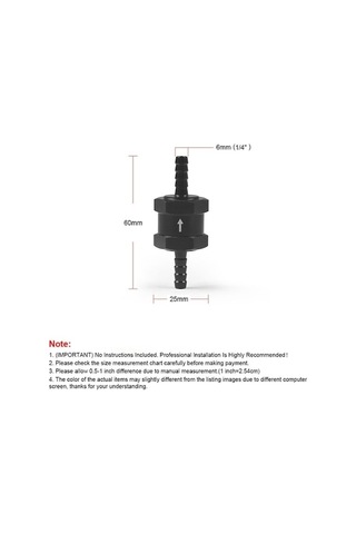 Fastbuy 6mm Araba Alüminyum Yakıt Benzinli Tek Yönlü Geri Dönüşsüz Çek Valf, Petrol Tipi