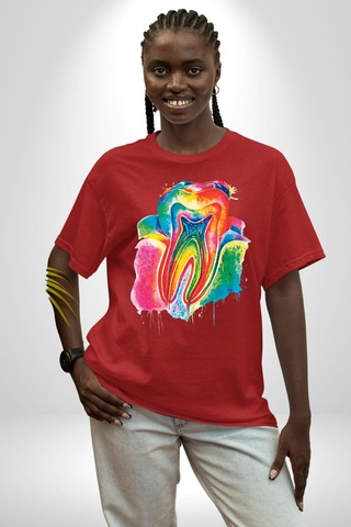 Diş Doktoru Diş Anatomisi Özel Tasarım Pamuklu Bisiklet Yaka Unisex Oversize Boyfriend Dijital Baskılı Kırmızı T-shirt Kırmızı