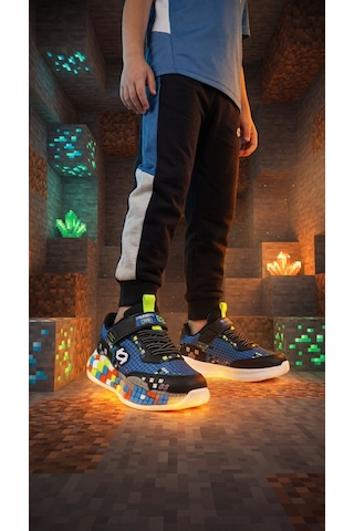 Nstil Günlük Unisex Çocuk Spor Ayakkabı Sneaker Cırtlı Rahat Hafif Konforlu Dayanıklı 02-03 Siyah - Saks