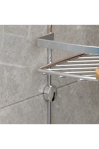 Teknotel Üç Katlı Banyo Köşe Rafı Kancalı Krom Lm009H Çok Renkli