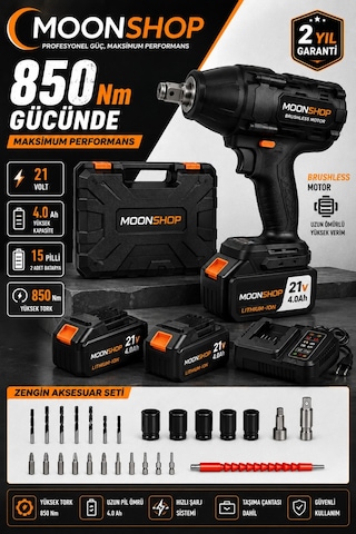 850 Nm Profesyonel Şarjlı Darbeli Somun Sıkma Makinesi Brushless Motor 2 Akü Taşıma Çantalı Mn