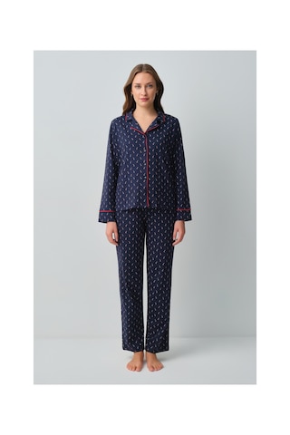 Suwen Candy Pamuklu Gömlek Yaka Pijama Takımı Wsh10510139628 Lacivert