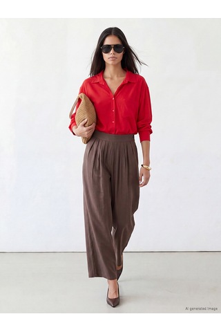 Lcw Modest Kırmızı Modal Karışımlı Oversize Kadın Gömlek