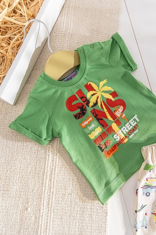 Palmiye Desenli Yazlık Şortlu Erkek Bebek Takım 001