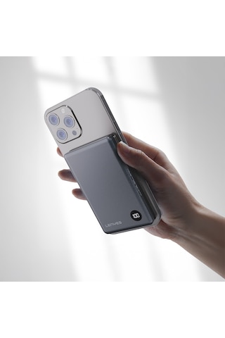 Lenyes Pw037d Ultra İnce Dijital Led Ekranlı Wireless Kablosuz Powerbank 5000mah Gri