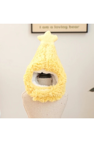 Elmpaly Küçük Köpekler İçin Çift Katlı Polar Astarlı Sarı Kış Şapkası