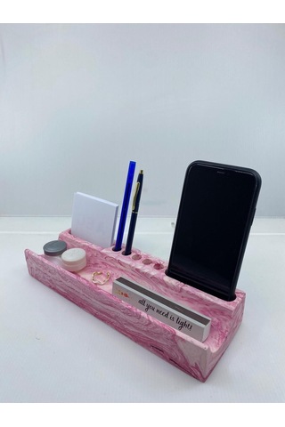Mermer Desenli Beton Ev Ofis Masa Düzenleyici Kalemlik Organizer Pembe Pempe