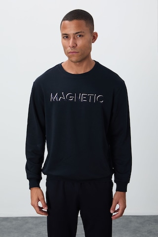 Tommy Life Lacivert Yazı Nakışlı O Yaka Rahat Form İçi Polarlı Erkek Sweatshirt - 88020 Lacivert