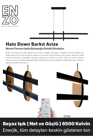 Halo Bronz Lineer Led Sarkıt Avize Kumandalı Dim Edilebilir - Aşağı Işık Sarı Işık