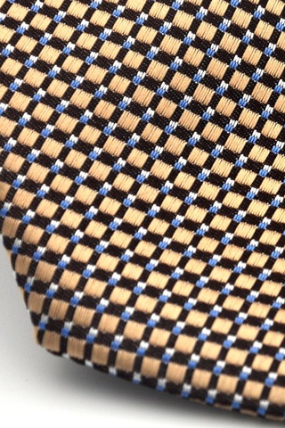 Beyaz Küçük Kare Desenli Bej Dokuma Kumaş Mendilli Slim Fit Kravat // Sdk-2511-7 Bej