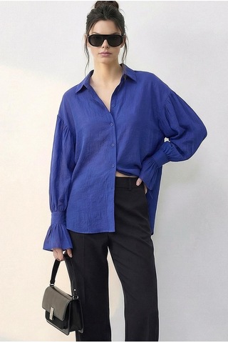 Shade Kadın Fırfır Manşet Detaylı Oversize Gömlek 533 60286029 - Çivit Mavisi