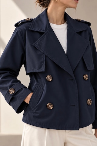 Bb Butik Basic Kısa Kruvaze Trençkot Düğme Detaylı Modern Kesim Qn3434 Lacivert