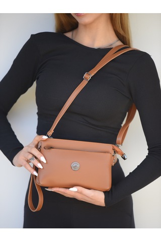 Jara Bag Moon Kadın Çapraz Ve El Çantası Hafif, Şık Ve 3 Bölmeli Portföy Ve Çapraz Askılı Taba