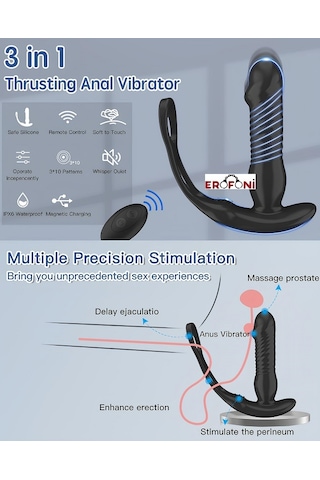 Erofoni Otomatik İleri Geri Hareketli Uzaktan Kumandalı Usb Şarjlı 19 Teknolojik Titreşimli Anal Vibratör