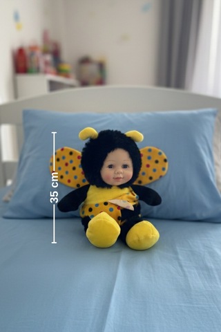 Sevimli Bebek Yüzlü Arı Peluş Oyuncak Arı Kostümlü Bebek 25 Cm - Yumuşak Uyku Arkadaşı Hediyelik Sarı
