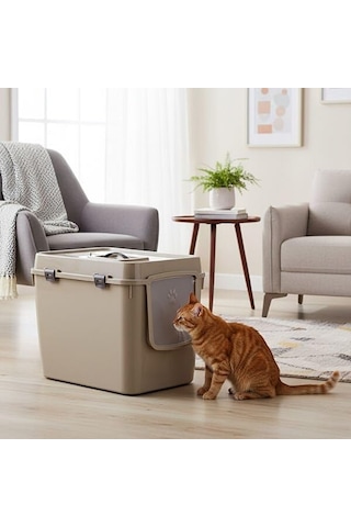 Handor Kapalı Kedi Tuvaleti Xxl 57x39x43 - Bej