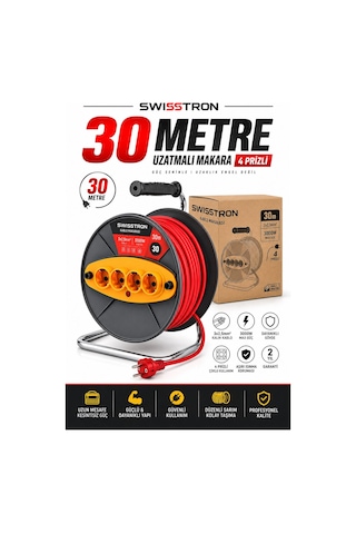 Swisstron Sws30mkset 30 Metre 3x2,5 Mm² 4 Prizli Makaralı Uzatma Kablosu Seyyar Kablo Makarası 30 M