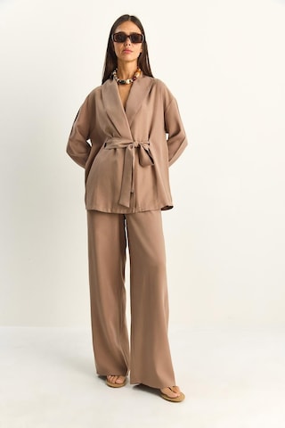 Shade Kadın Kuşaklı Kimono Beli Lastikli Cep Detaylı Bol Palazzo Pantolon Modal Takım 9422 60286156 - Sütlü Kahve