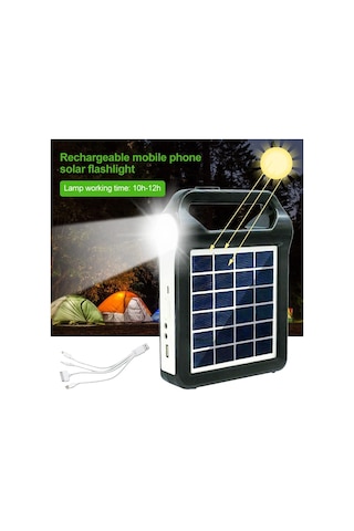 Techtic Kamp Lambası Solar El Feneri Güneş Enerjili Kamp Feneri Siyah